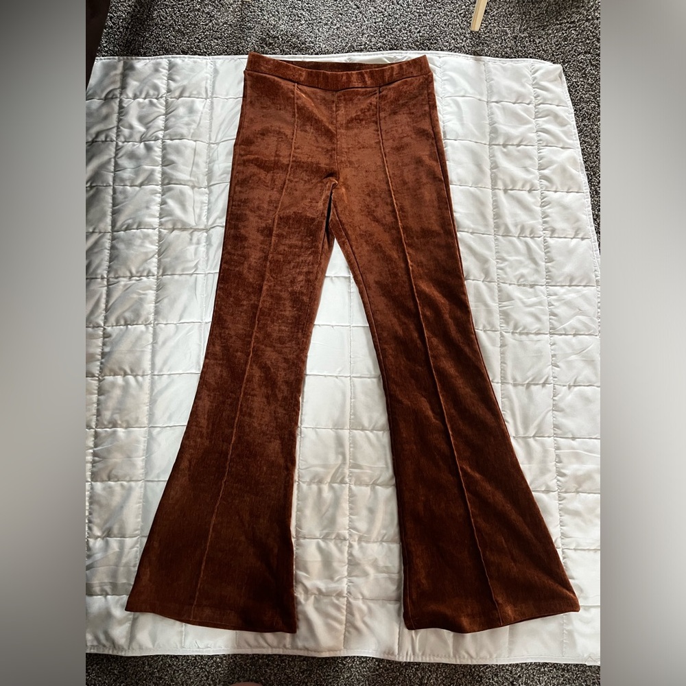Velvet burnt orange wide leg pants